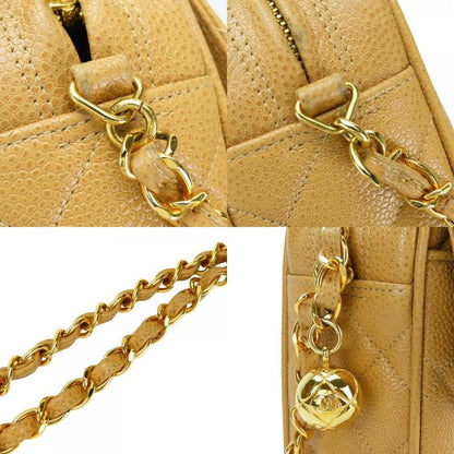 Chanel Shoulder Bag Matelasse Caviar Skin Beige Gold Hardware Coco Mark 2nd