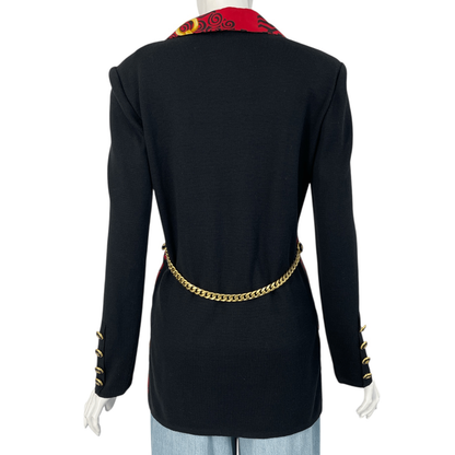 Very Rare Celine Jacket Logo Wool Silk With Chain V-neck Size 38 Multicolor