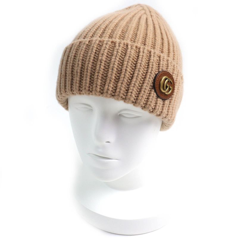 Gucci 764594 Wool Cashmere GG Marmont Double Gleather Patch Knit Cap Knit Cap