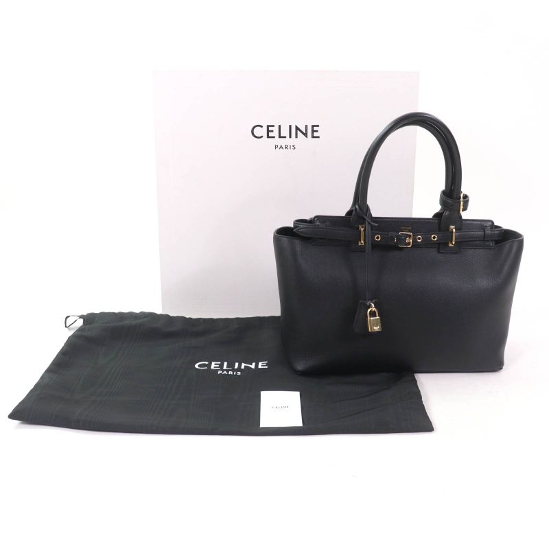 Celine 19987 Conti Bag Grained Calfskin Supple With Logo Padlock With Key Black