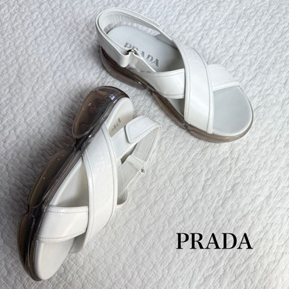 Prada Logo Thick Bottom Cloudbust Air Sandals Sport Sandals Cross Leather White