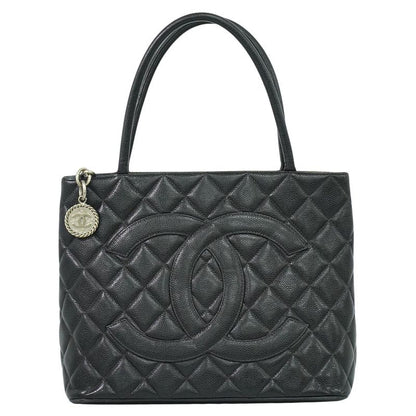 Authentic Chanel Coco Mark Revival Tote Handbag Caviar Skin Leather Black Coco