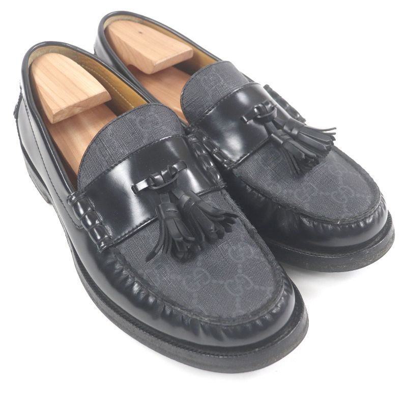 Gucci 673817 Leather GG Supreme Tassel Loafer Moccasin Flat Shoes Black 6