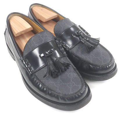 Gucci 673817 Leather GG Supreme Tassel Loafer Moccasin Flat Shoes Black 6