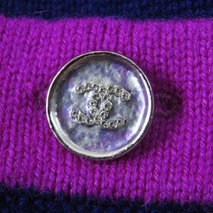 CHANEL 23AW P75656 100% Cashmere Bicolor Long Knit Cardigan With Rhinestone