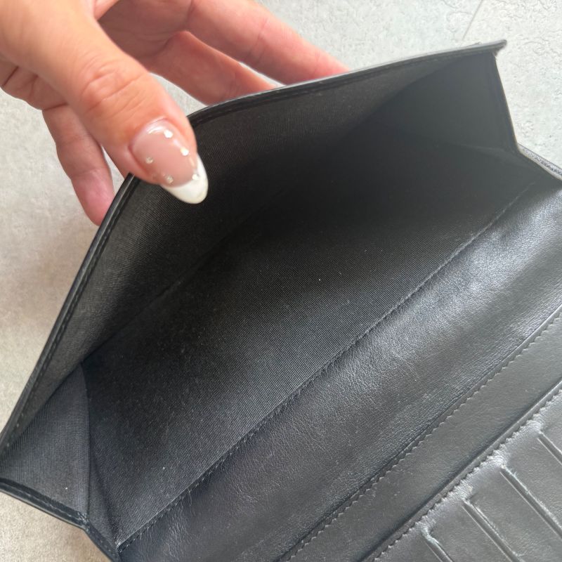 Chanel Bicolore Coco Mark Bifold Long Wallet W Hook Leather Quilted Black Long