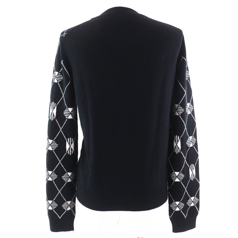 Hermes 22SS 100% Cashmere Argyle Pattern Long Sleeves Knit Sweater Black White