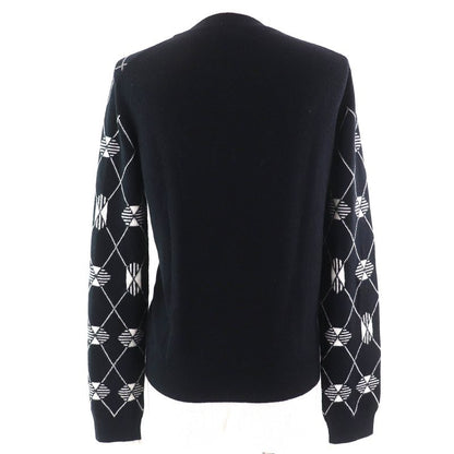 Hermes 22SS 100% Cashmere Argyle Pattern Long Sleeves Knit Sweater Black White