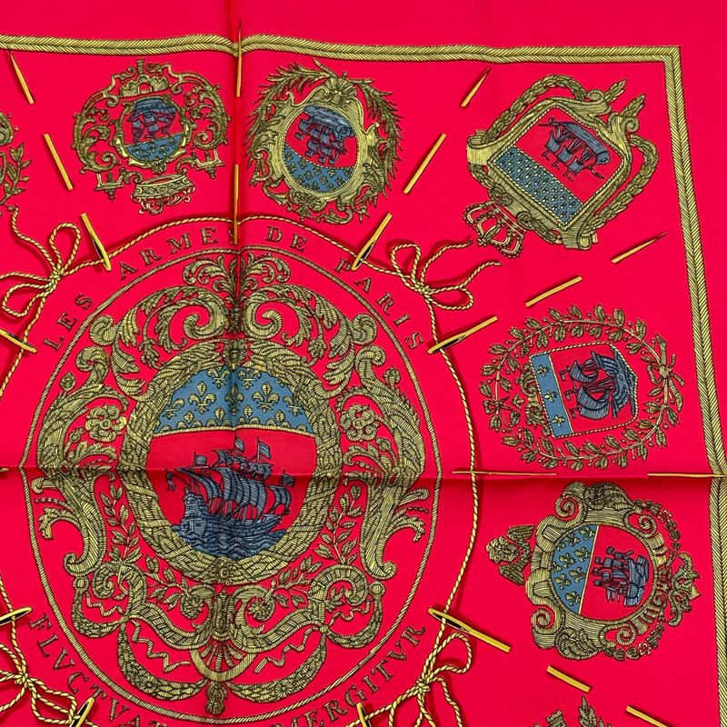 Hermes Les Armes De Paris Coat Of Arms Scarf Silk Red Multicolor