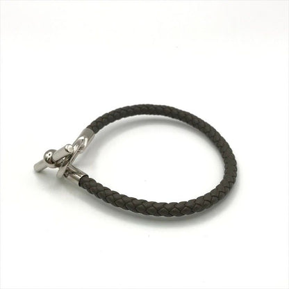 Hermes Glenan Leather Bra Calf Silver Gray Bangle Bracelet