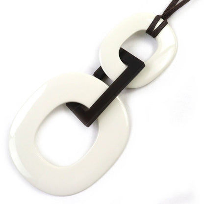 Hermes Cara Buffalo Horn Pendant Necklace Accessory White Dark Brown Ladies
