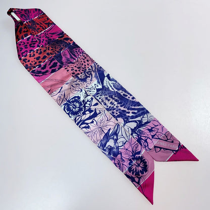 Hermes Leopard 100% Silk Twilly Red X Rose Silk Scarf