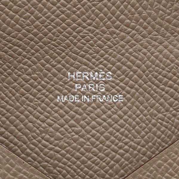 Hermes Card Case Calvi Vaux Epson Etoupe Silver Hardware Unused Glazed Stamped