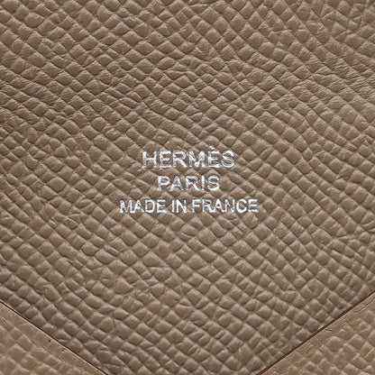 Hermes Card Case Calvi Vaux Epson Etoupe Silver Hardware Unused Glazed Stamped