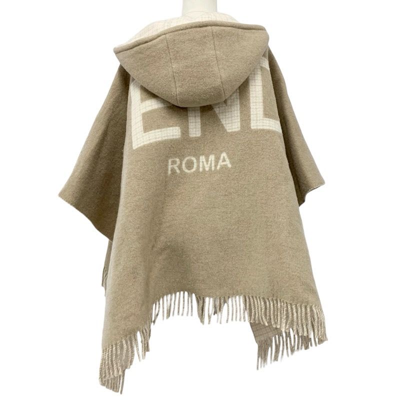 Fendi Outer Wool Beige Logo Check Reversible Hood Cape Poncho