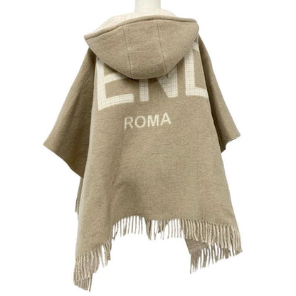 Fendi Outer Wool Beige Logo Check Reversible Hood Cape Poncho