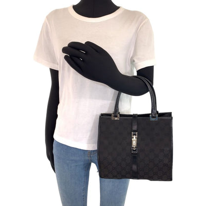 Gucci Jackie Black Silver Hardware GG Canvas 002 1065 Tote Bag Handbag Women
