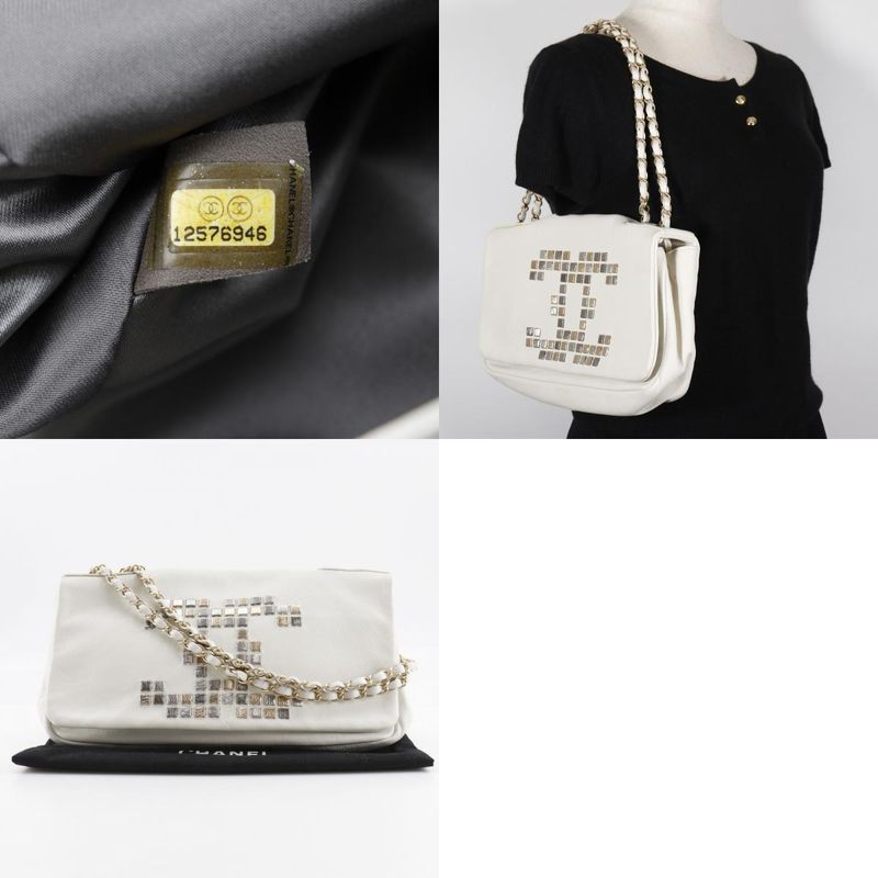 Chanel Chain Shoulder Coco Double Chain A46041 Lambskin White Ladies Shoulder