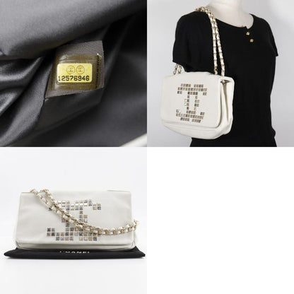 Chanel Chain Shoulder Coco Double Chain A46041 Lambskin White Ladies Shoulder