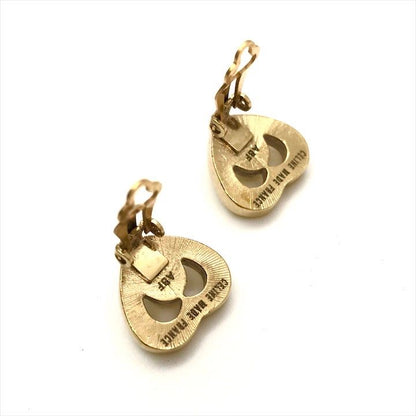 Celine Logo Heart Motif Pearl Earrings Gold