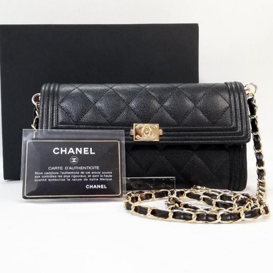 CHANEL Boy CC Flap Wallet Caviar Leather Chain Shoulder Crossbody Bag