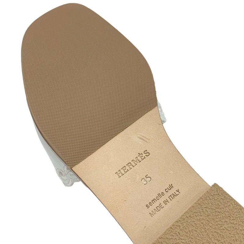Hermes Frog Sandals Shoes Leather White Flat Sandals Mules Chaine D'ancre