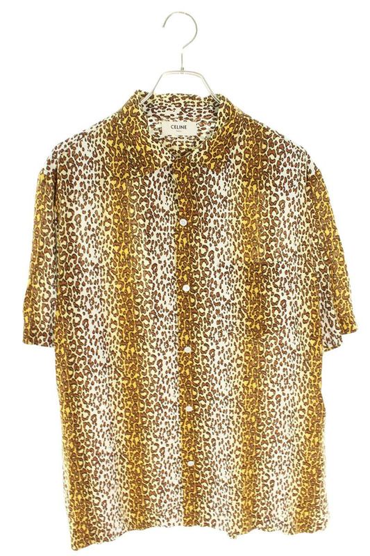 Celine 2c946227u Leopard All Over Rayon Short Sleeve Shirt Men 39