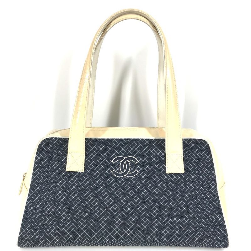 Chanel Shoulder Bag CC Coco Mark Logo Quilted Matelasse Canvas Navy