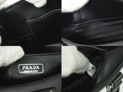 Authentic Prada Small Brushed Leather Tote 2WAY Shoulder Bag Handbag Pochette