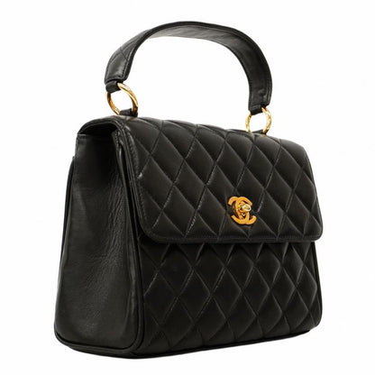 Chanel Handbag Matelasse Lambskin Black Gold Hardware Women