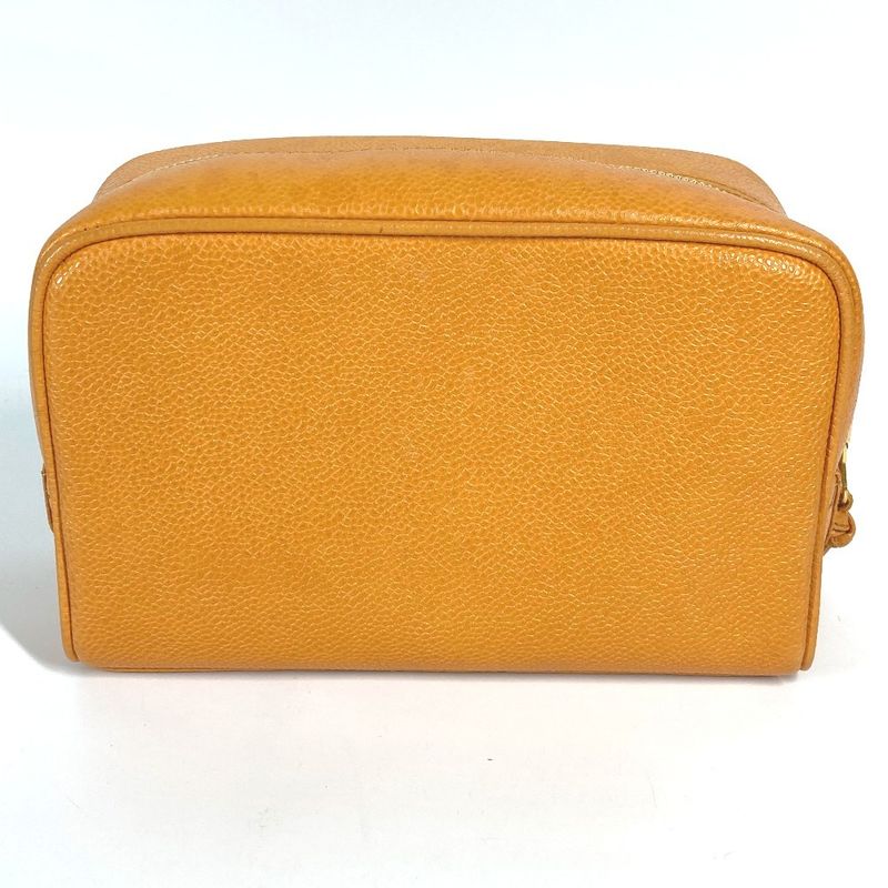 Chanel Pouch CC Coco Mark Logo Caviar Skin Yellowish