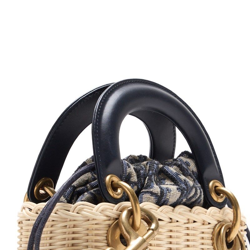 DIOR Trotter Dcharm 2WAY Mini Handbag Canvas X Fuji Material X Leather Navy