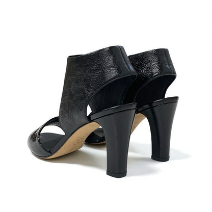 Chanel Sandals Shoes Leather Patent Black Here Mark Wrinkle Processing
