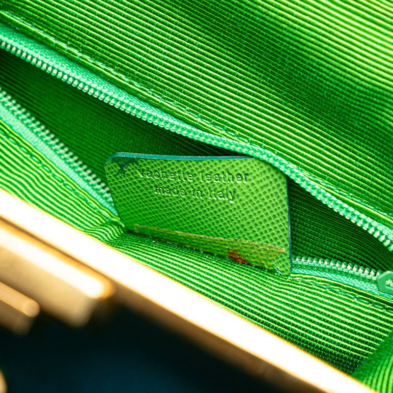 Dior Gusset Handbag Shoulder Bag 2WAY Blue Green Satin Canvas Women's Dior