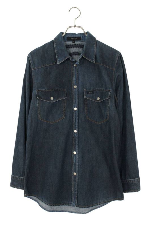 Gucci 260885 Xz509 Back Embroidered Western Denim Long Sleeve Shirt Men's 46