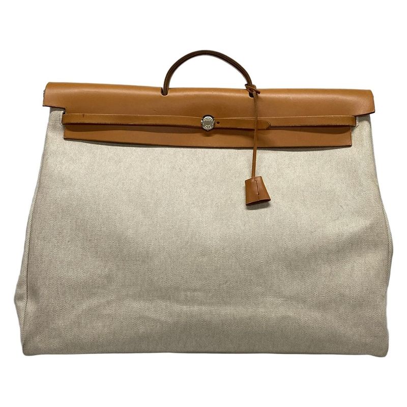 Hermes Handbag Herbag GM Ivory X Light Brown Silver Hardware Leather
