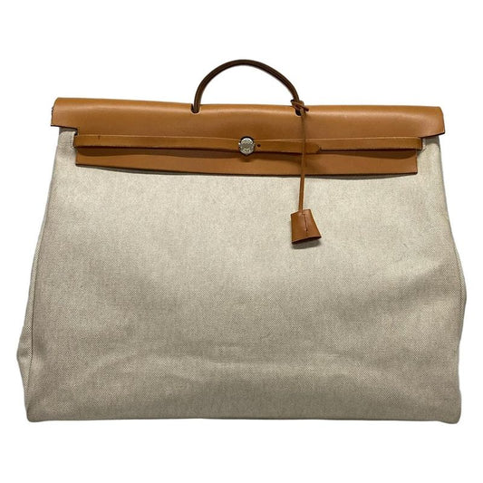 Hermes Handbag Herbag GM Ivory X Light Brown Silver Hardware Leather