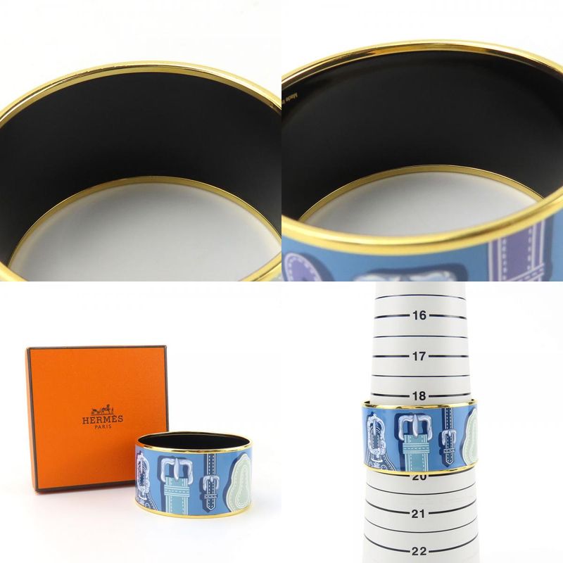 Hermes Bracelet Emile TGM Metal Cloisonne Blue Multicolor Gold Hardware Bangle