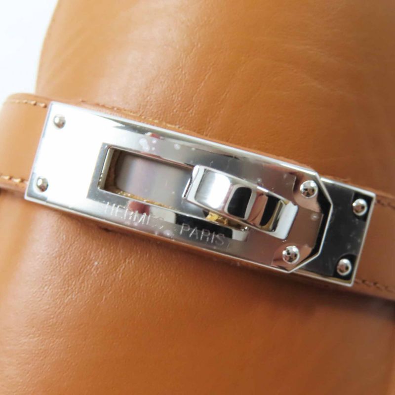 Hermes Destin Silver Hardware Kelly Buckle Leather Loafers Camel 36.5 With Box