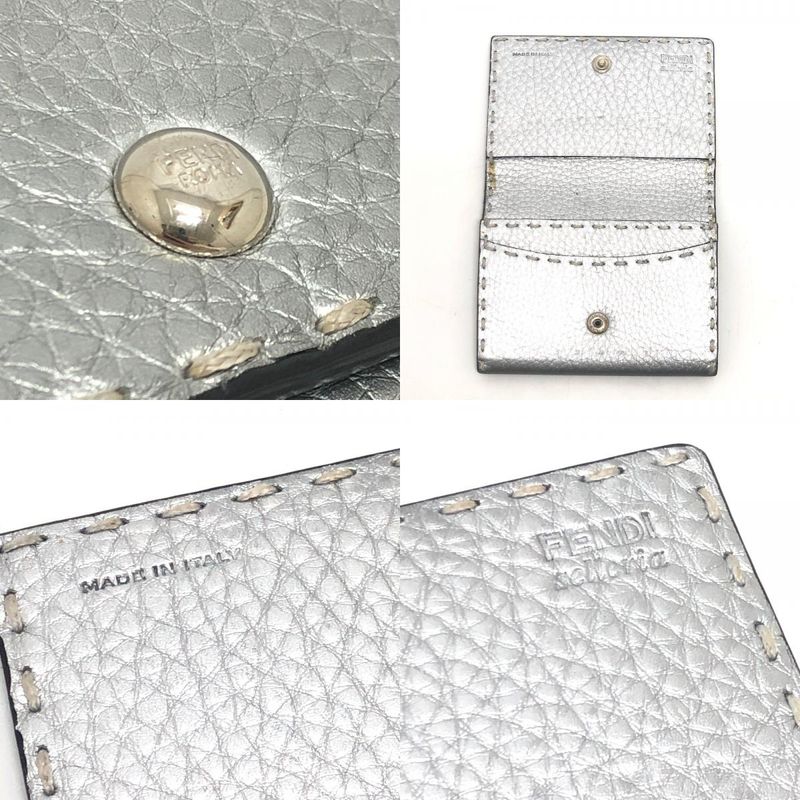Fendi Card Case Selleria Leather Silver