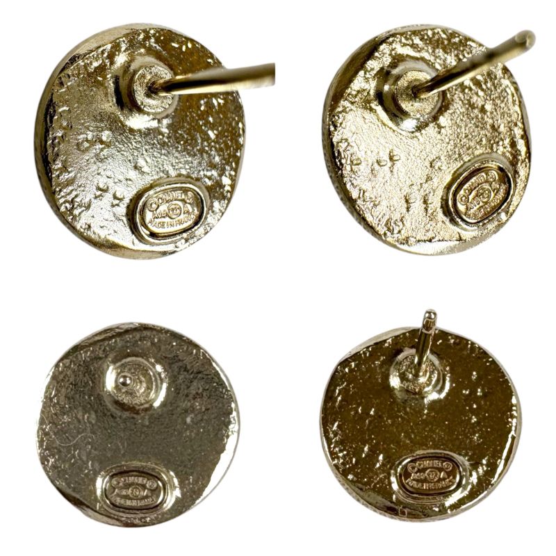 Chanel Coco Mark Rhinestone Earrings Gold Hardware Round Shape Circle