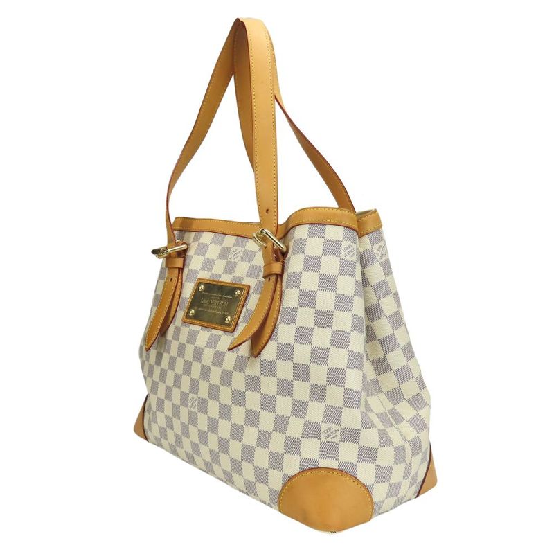 Louis Vuitton Tote Bag Hampstead MM N51206 Damier Azure Nubuck White Gold
