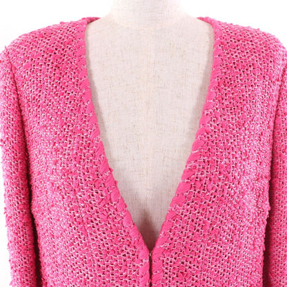 CHANEL P70041 Coco Mark Gold Button Cotton Tweed Collarless Jacket Pink 36 Made