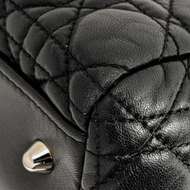 Dior Lady Dior Tote Bag Leather Black Silver Hardware