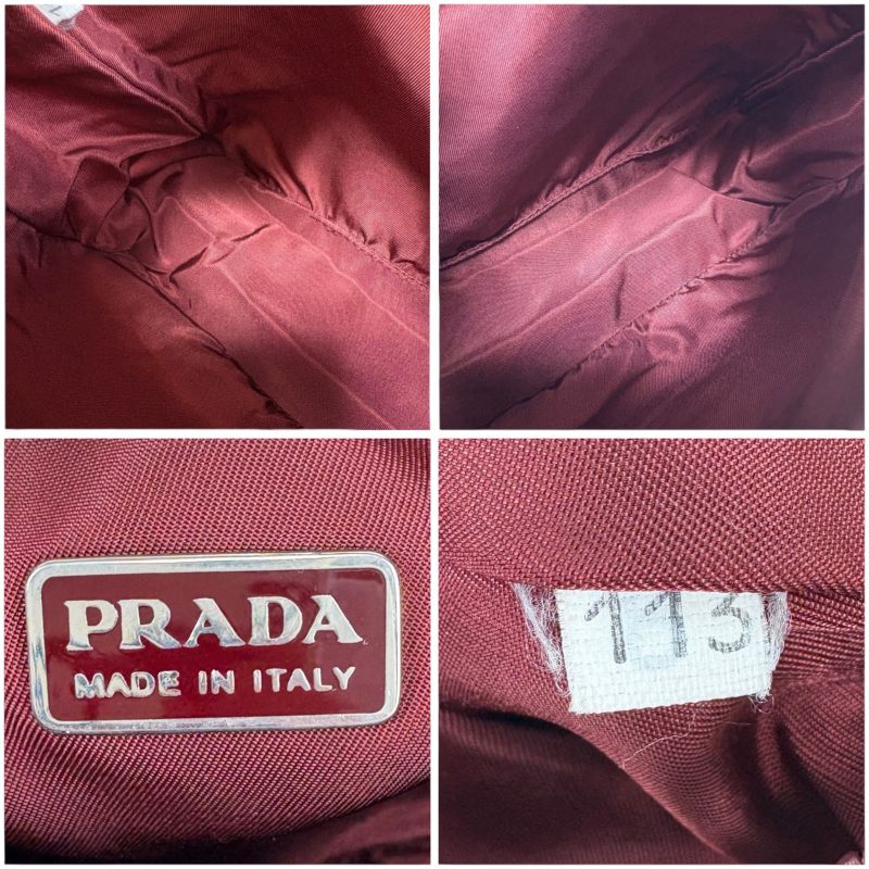 Prada Accessory Pouch Mini Handbag Ivory Wine Red Canvas