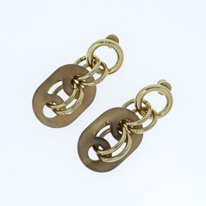 Hermes Yulidice PM Earrings Buffalo Horn Pair Brown Gold Hardware