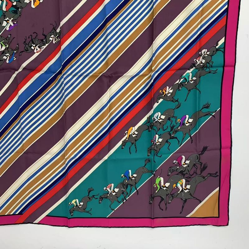 Hermes Carre 90 LEA Courses Horse Racing Silk Scarf Multicolor