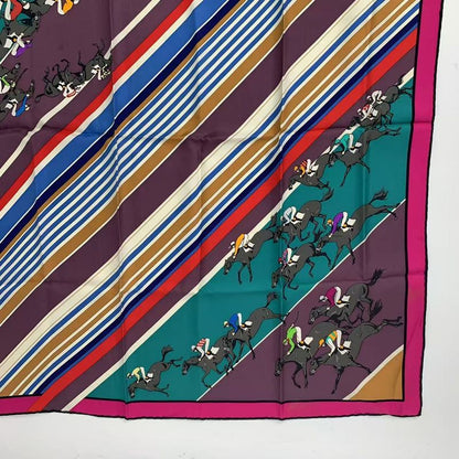 Hermes Carre 90 LEA Courses Horse Racing Silk Scarf Multicolor