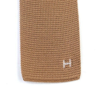 Hermes 100% Silk H Logo Embroidery Reversible Knit Tie Brown White With Box