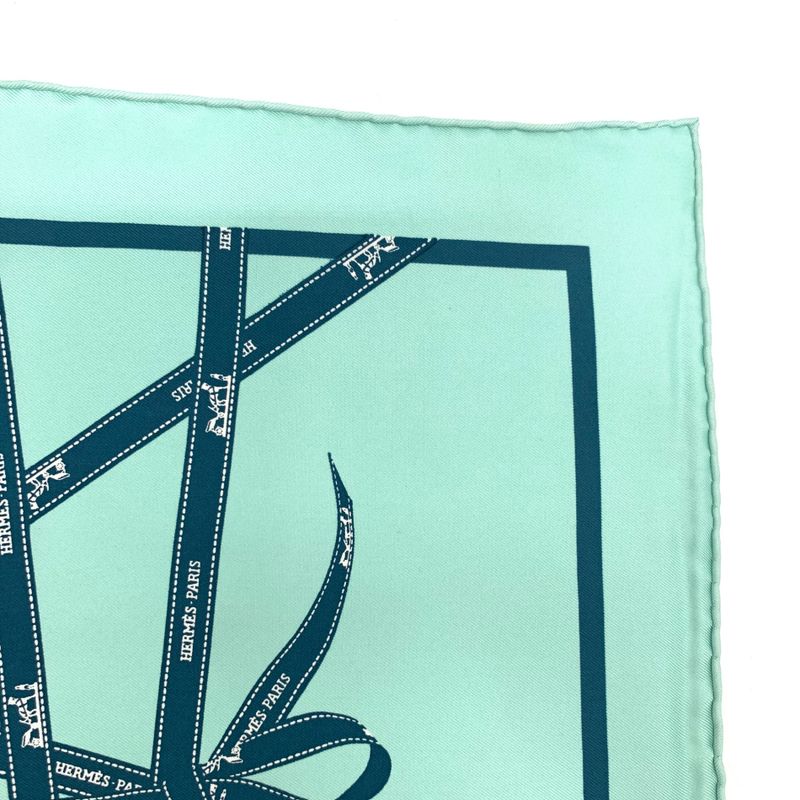 Hermes Scarf Carre 45 Borduc Green Blue 100% Silk